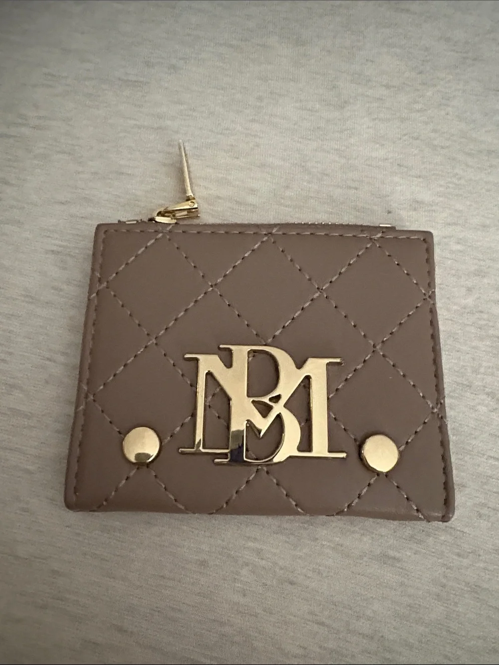 Quilted Brown Women's Card Case with Gold Hardware